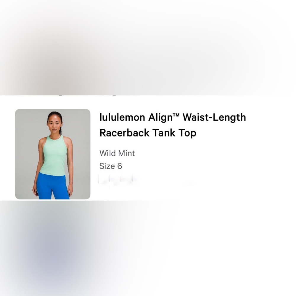 Lululemon Wild Mint Align Tank Top Waist Length Racerback